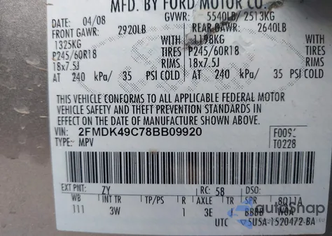 2008 Ford Edge Limited из США, поврежденный, VIN 2FMDK49C788BB0992